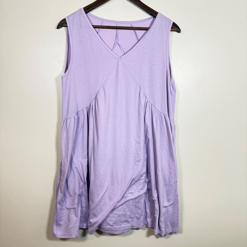 Babydoll Sleeveless V-Neck Relaxed Tunic Top Size Medium Lavender
